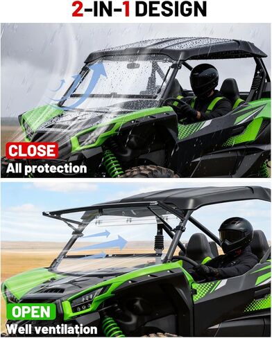 StarknightMT Teryx KRX 1000 زجاج أمامي قابل للطي 2 في 1 مقاوم للخدش متوافق مع Kawasaki Teryx KRX 1000 2020-2026 نافذة شفافة مقاومة للماء شديدة التحمل تستخدم مع ملحقات السقف in Saudi Arabia
