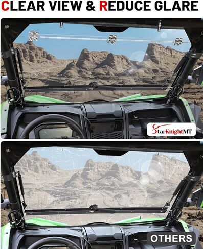 StarknightMT Teryx KRX 1000 زجاج أمامي قابل للطي 2 في 1 مقاوم للخدش متوافق مع Kawasaki Teryx KRX 1000 2020-2026 نافذة شفافة مقاومة للماء شديدة التحمل تستخدم مع ملحقات السقف in Saudi Arabia