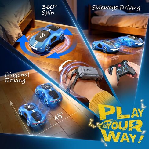 AEROQUEST Gesture Sensing Remote Control Car, Drift RC Stunt Car with Light Spray & Sound, 2.4GHz Hobby RC Cars Toy for Kids, 360° Rotate Sports Car, Birthday Gifts for Boys Girls 6-12 (Blue) in Saudi Arabia