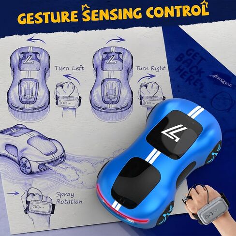 AEROQUEST Gesture Sensing Remote Control Car, Drift RC Stunt Car with Light Spray & Sound, 2.4GHz Hobby RC Cars Toy for Kids, 360° Rotate Sports Car, Birthday Gifts for Boys Girls 6-12 (Blue) in Saudi Arabia