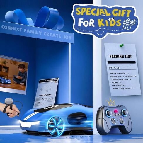 AEROQUEST Gesture Sensing Remote Control Car, Drift RC Stunt Car with Light Spray & Sound, 2.4GHz Hobby RC Cars Toy for Kids, 360° Rotate Sports Car, Birthday Gifts for Boys Girls 6-12 (Blue) in Saudi Arabia