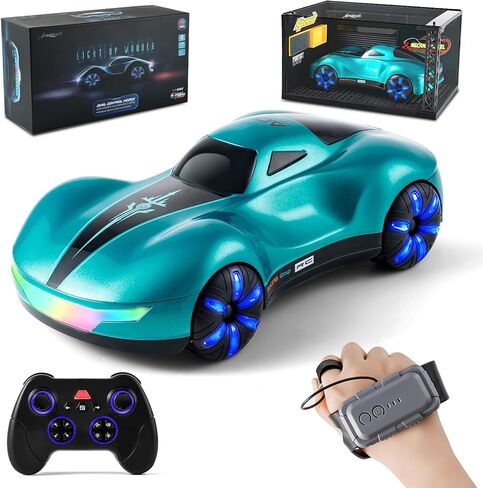AEROQUEST Gesture Sensing Remote Control Car, Drift RC Stunt Car with Light Spray & Sound, 2.4GHz Hobby RC Cars Toy for Kids, 360° Rotate Sports Car, Birthday Gifts for Boys Girls 6-12 (Blue) in Saudi Arabia
