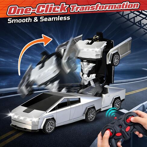 سيارة لعبة تحويل RC Cybertruck، 2.4 جيجا هرتز 2 في 1 ألعاب تحويل للأولاد 4-6 6-8، سيارة تحكم عن بعد للأطفال، سيارات RC تدور 360 درجة للأولاد من عمر 8-12 سنة، شاحنة سايبر تتحول مع أضواء وبطاريتين in Saudi Arabia
