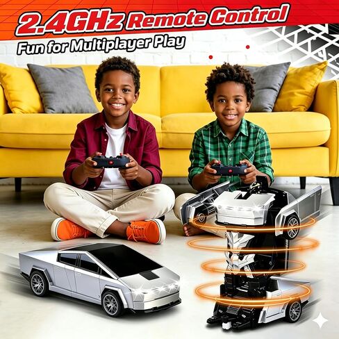 سيارة لعبة تحويل RC Cybertruck، 2.4 جيجا هرتز 2 في 1 ألعاب تحويل للأولاد 4-6 6-8، سيارة تحكم عن بعد للأطفال، سيارات RC تدور 360 درجة للأولاد من عمر 8-12 سنة، شاحنة سايبر تتحول مع أضواء وبطاريتين in Saudi Arabia