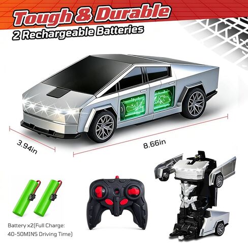 سيارة لعبة تحويل RC Cybertruck، 2.4 جيجا هرتز 2 في 1 ألعاب تحويل للأولاد 4-6 6-8، سيارة تحكم عن بعد للأطفال، سيارات RC تدور 360 درجة للأولاد من عمر 8-12 سنة، شاحنة سايبر تتحول مع أضواء وبطاريتين in Saudi Arabia