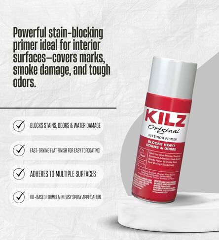 3x KILZ Spray Primer Paint أصلي أبيض مسطح أساسه زيتي / حزمة 13 أونصة مع 3x إسفنجة صنفرة ديابلو - تركيبة ممتازة لحجب البقع والختم والصنفرة - مجموعة هدايا (6 عناصر) in Saudi Arabia