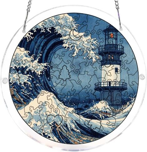 7.4in 83Pcs Handmade Craft Suncatcher Kit Coastal Lighthouse Storm Relax Handmade Gift for Family and Friends in Kuwait