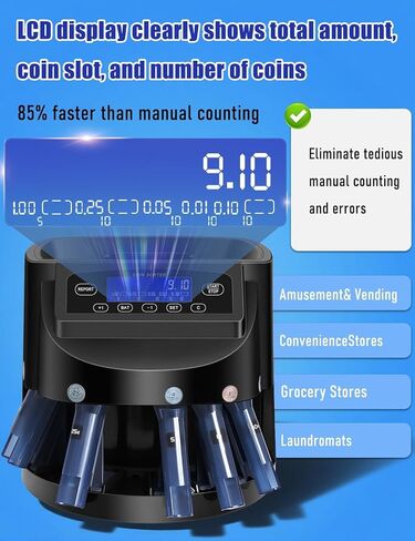 عداد العملات المعدنية وفرز العملات المعدنية مع شاشة LCD، سعة 300 عملة معدنية، يدعم أنواع العملات المتعددة، مجهز بآلة فرز وتغليف لفرز سريع ودقيق (عداد العملات المعدنية) in Saudi Arabia