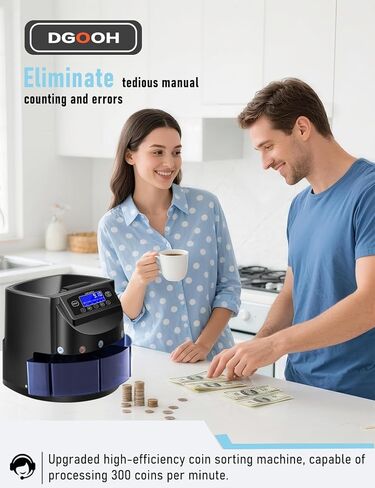 عداد العملات المعدنية وفرز العملات المعدنية مع شاشة LCD، سعة 300 عملة معدنية، يدعم أنواع العملات المتعددة، مجهز بآلة فرز وتغليف لفرز سريع ودقيق (عداد العملات المعدنية) in Saudi Arabia