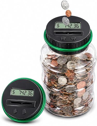 Accurate Digital Coin Counting Jar for Home & Office, 1.8L Clear ABS Coin Bank with LCD Display, Smooth Coin Slot, Perfect for Daily Change Collection and Easy Money Organization in Kuwait