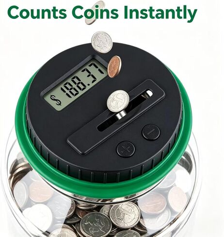 Accurate Digital Coin Counting Jar for Home & Office, 1.8L Clear ABS Coin Bank with LCD Display, Smooth Coin Slot, Perfect for Daily Change Collection and Easy Money Organization in Kuwait