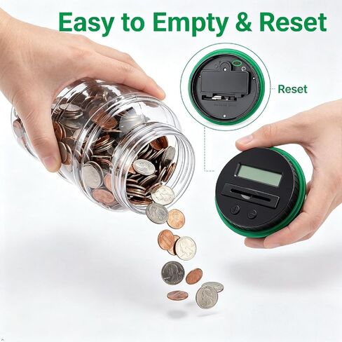 Accurate Digital Coin Counting Jar for Home & Office, 1.8L Clear ABS Coin Bank with LCD Display, Smooth Coin Slot, Perfect for Daily Change Collection and Easy Money Organization in Kuwait