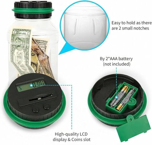 Accurate Digital Coin Counting Jar for Home & Office, 1.8L Clear ABS Coin Bank with LCD Display, Smooth Coin Slot, Perfect for Daily Change Collection and Easy Money Organization in Kuwait
