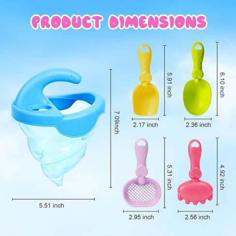YUTONG Beach Toys for Kids, 5Pcs Sand Spilling Funnel,Set with Shovel Rake Siftersand Spoon,Outdoor Sandbox Toys for Toddlers Age 3+, Pool, Backyard and Summer Beach Activitie in Kuwait