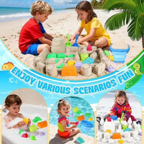 ERHAICAT Beach Toys, Dinosaur Sand Toys for Kids Toddlers with Collapsible Bucket, Sand Castle Building Kit, Mesh Storage Bag & Shovel Rake, Travel Summer Toys for Boys Girls Ages 3-10 in Saudi Arabia