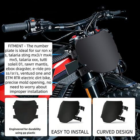 لوحة أرقام الدراجة الترابية الكهربائية الأمامية، لـ Ridstar Q20، Sting MX3/MX4/MX5، XXX، Mantis، Dragster Tuttio Soleil 01 Super 73 S1 S2 Y1 RX Macfox، سباق الإنحدار العالمي والدراجات الإلكترونية (لوحة سوداء) in Kuwait