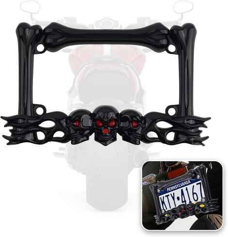 2026 New Cool Skull Motorcycle License Plate Frame,Heavy Duty Motorcycle License Plate Holder Kit Includes Screws,Nuts,Caps,Motorcycles Plates Frame Fits 7x4 Inch Standard Plates in Kuwait