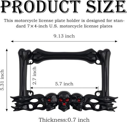 2026 New Cool Skull Motorcycle License Plate Frame,Heavy Duty Motorcycle License Plate Holder Kit Includes Screws,Nuts,Caps,Motorcycles Plates Frame Fits 7x4 Inch Standard Plates in Kuwait