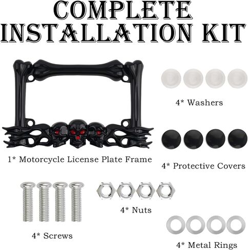 2026 New Cool Skull Motorcycle License Plate Frame,Heavy Duty Motorcycle License Plate Holder Kit Includes Screws,Nuts,Caps,Motorcycles Plates Frame Fits 7x4 Inch Standard Plates in Kuwait