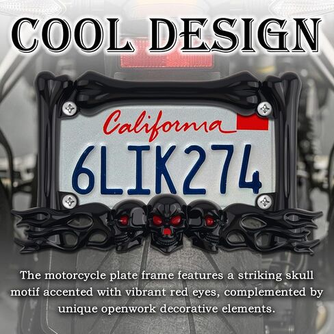 2026 New Cool Skull Motorcycle License Plate Frame,Heavy Duty Motorcycle License Plate Holder Kit Includes Screws,Nuts,Caps,Motorcycles Plates Frame Fits 7x4 Inch Standard Plates in Kuwait