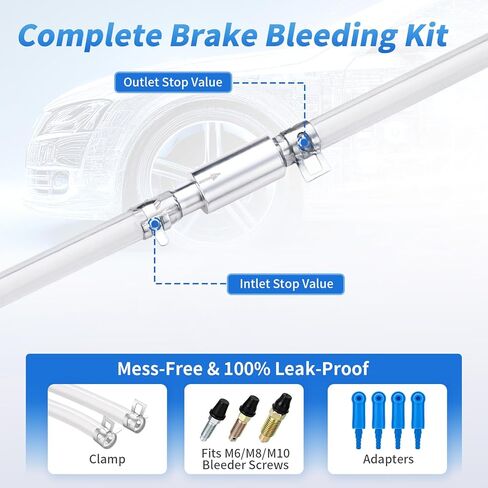 4 Pack Brake Bleeder Hose Kit with One Way Check Valve - Universal Brake Fluid Bleeder Hose, One-Way Valve Prevents Air Backflow for Car Motorcycle Hydraulic Brake Bleeding Tool in Kuwait