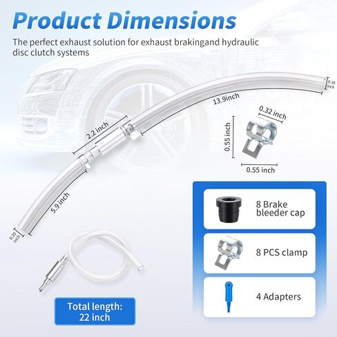 4 Pack Brake Bleeder Hose Kit with One Way Check Valve - Universal Brake Fluid Bleeder Hose, One-Way Valve Prevents Air Backflow for Car Motorcycle Hydraulic Brake Bleeding Tool in Kuwait