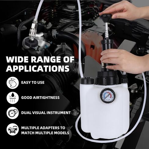 3L Brake Bleeder Kit,Brake Bleeder Vacuum Pump Kit,Brake Fluid Bleeder Kit with 1L Brake Bleeder Bottle and 4 Master Cylinder Adapters,Brake Bleeding Kit Suitable for Most Vehicles (White) in Kuwait