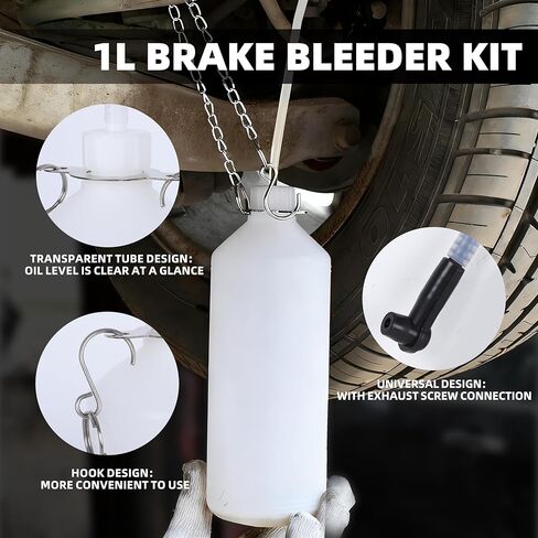 3L Brake Bleeder Kit,Brake Bleeder Vacuum Pump Kit,Brake Fluid Bleeder Kit with 1L Brake Bleeder Bottle and 4 Master Cylinder Adapters,Brake Bleeding Kit Suitable for Most Vehicles (White) in Kuwait