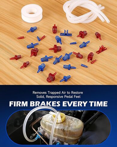 Orion Motor Tech Master Cylinder Bleeder Kit Compatible with 14151, 31pc Complete Brake Bleeder Tool Kit with SAE & Metric Fittings, 22 in Clear Hose, Clips and PTFE Tape, Universal Fit in Kuwait