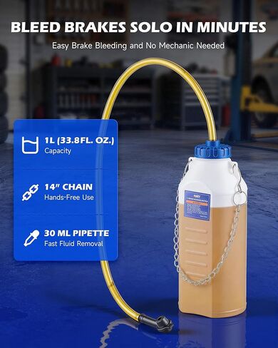 Orion Motor Tech Brake Bleeder Kit, 1L Brake Bleeder Bottle with 30 ml Fluid Extractor, 27 in Hose & Steel Chain, One-Person Brake Bleeding Tool Kit for Cars Motorcycle ATV in Kuwait