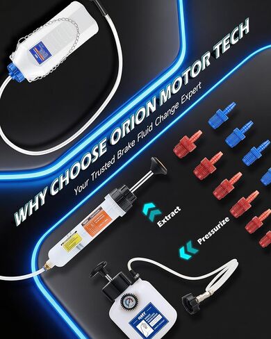 Orion Motor Tech Brake Bleeder Kit, 1L Brake Bleeder Bottle with 30 ml Fluid Extractor, 27 in Hose & Steel Chain, One-Person Brake Bleeding Tool Kit for Cars Motorcycle ATV in Kuwait