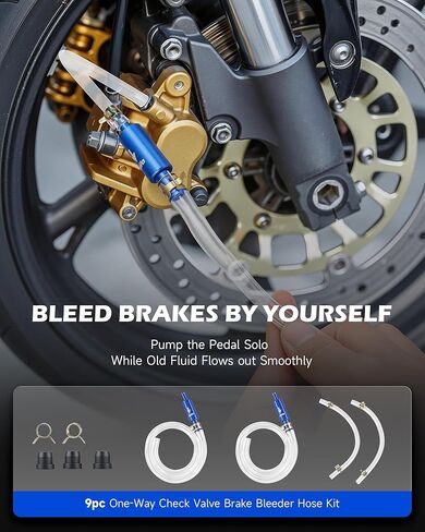 Orion Motor Tech 1 Pair Brake Bleeder Hose, 9pc One Way Check Valve Brake Bleeder Hose Set, Flexible PU Tubing with Steel Clamps & Dust Caps Universal for Cars and Motorcycles in Kuwait