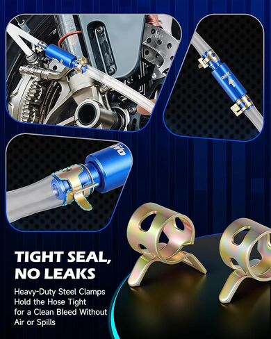 Orion Motor Tech 1 Pair Brake Bleeder Hose, 9pc One Way Check Valve Brake Bleeder Hose Set, Flexible PU Tubing with Steel Clamps & Dust Caps Universal for Cars and Motorcycles in Kuwait