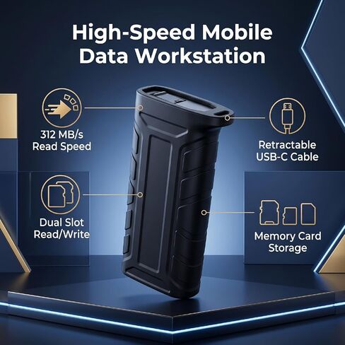 High Speed Card Reader, 2 in 1 Design with Dual Card Slot and Built in Data Cable for Camera Tablet Smartphone Computer in Kuwait
