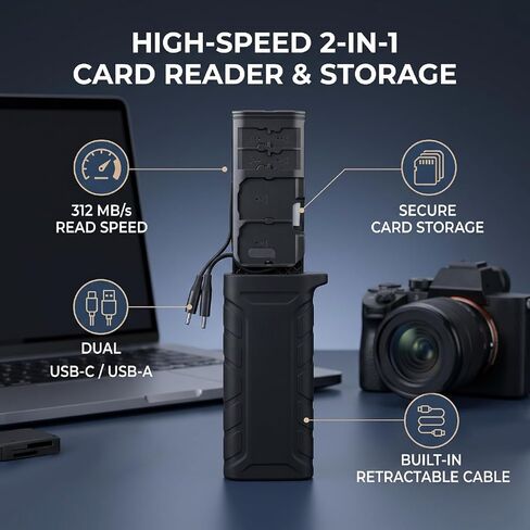 High Speed Card Reader, 2 in 1 Design with Dual Card Slot and Built in Data Cable for Camera Tablet Smartphone Computer in Kuwait
