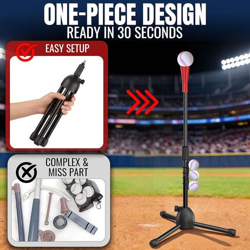 Wedopro Steel Baseball Batting Tee for Kids 3-12 - Beginner Training T-Ball Set for Toddlers Outdoor & Backyard - Adjustable Height 25"-40" - 3X Stability Hitting - Birthday Gifts for Boys Girls in Kuwait