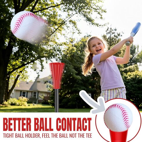 Wedopro Steel Baseball Batting Tee for Kids 3-12 - Beginner Training T-Ball Set for Toddlers Outdoor & Backyard - Adjustable Height 25"-40" - 3X Stability Hitting - Birthday Gifts for Boys Girls in Kuwait