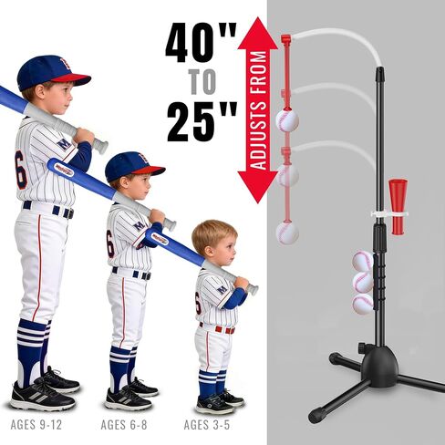 Wedopro Steel Baseball Batting Tee for Kids 3-12 - Beginner Training T-Ball Set for Toddlers Outdoor & Backyard - Adjustable Height 25"-40" - 3X Stability Hitting - Birthday Gifts for Boys Girls in Kuwait
