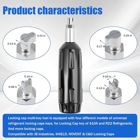 Universal Shield Locking Cap Key HVAC Tool, Refrigerant Locking Cap Multi-Key for R410A R22, for JB Industries, SHIELD, C&D, NOVENT Locking Caps in Kuwait