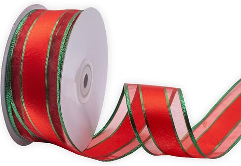 شريط XMRIBBON سلكي ذهبي شفاف مع شريط فحص شبكي من الجاكار، 1-1/2 بوصة × 25 ياردة، لقوس الهدايا، الزفاف، تغليف الكيك، تزيين الشجرة، إكليل in Saudi Arabia