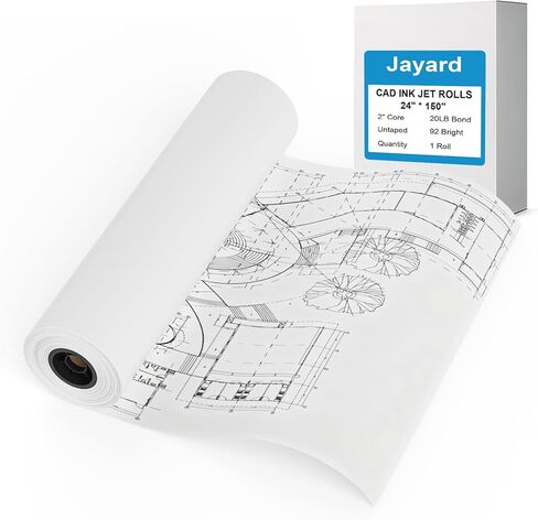 ورق Jayard واسع التنسيق - راسمة مقاس 24 بوصة × 150 بوصة، 2 لفات CAD سندات، 20 رطلًا، ورق على قلب 2 بوصة لطباعة CAD على طابعات نفث الحبر ذات التنسيقات العريضة، للمهندسين والمهندسين المعماريين in Kuwait