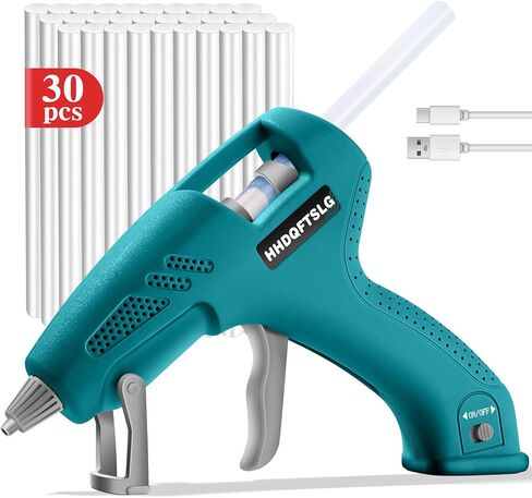 Cordless Hot Glue Gun, Fast Preheating with 2600mAh Type-C Rechargeable Hot Melt Glue Gun, 30 Premium Glue Sticks, Mini Glue Gun Ideal for Crafts, DIY Gift, Repairs(20w) in Kuwait