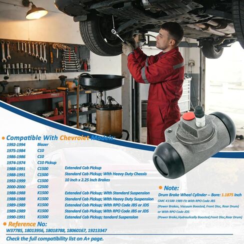 18013956 مجموعة أسطوانة فرامل العجلات الخلفية المكونة من قطعتين متوافقة مع موديلات Chevy & GMC مختارة Tahoe، Yukon، Suburban 1500، Blazer، C1500، C2500، K1500، K1500 Suburban، C10، C15، C10/C15/C1500 Pickup in Kuwait