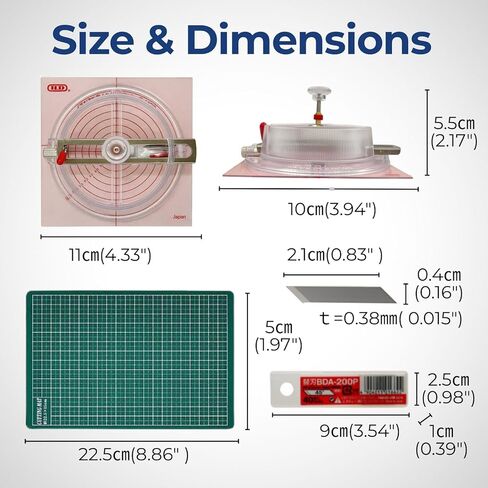 مجموعة قاطعة دوائر NT Cutter iC-1500P (قاطعة بوصلة) مع مقياس مركزي، قاطعة ورق دائرية قابلة للتعديل للحرف اليدوية، الشفرات (BDA-200P) + حصيرة قطع، صنع في اليابان in Kuwait