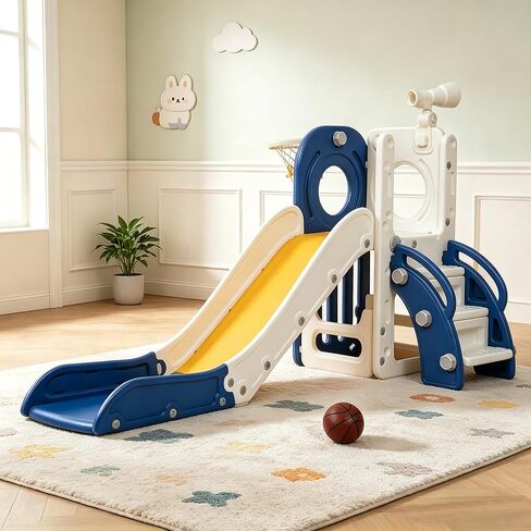 NYEEKOY Indoor Toddler Slide,6 in 1 Slides for Toddlers 1-3, Freestanding Kids Slide with Basketball Hoop, Telescope, Storage,Outdoor Playground for Backyards,Pink in Kuwait