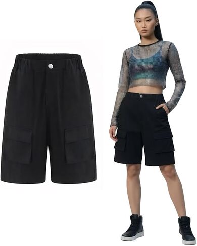 Jymme Elastic Waist Casual Shorts with 6 Pockets for Women, Relaxed Fit Cargo Shorts Hiking Shorts in Saudi Arabia