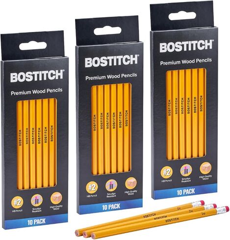 أقلام رصاص Bostitch Premium #2، خشب فاخر، غير مشحذ، جرافيت HB، عدد 20 in Kuwait