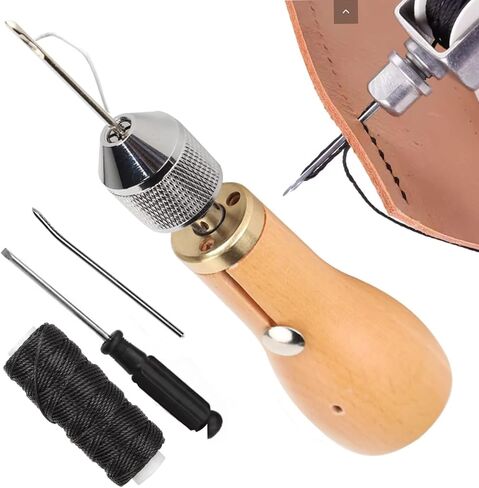 Sewing Awl Kit - Speedy Stitcher Leather Sewing Kit with Hand Stitcher,2PCS Needles,Waxed Thread,Screwdriver for Leather Canvas Oxford Thick Fabric, Shoes, Bags,Tarp Stitching Material in Kuwait