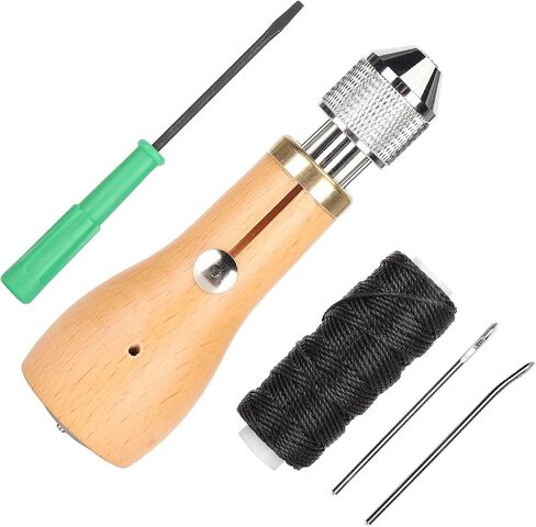 Sewing Awl Kit - Speedy Stitcher Leather Sewing Kit with Hand Stitcher,2PCS Needles,Waxed Thread,Screwdriver for Leather Canvas Oxford Thick Fabric, Shoes, Bags,Tarp Stitching Material in Kuwait