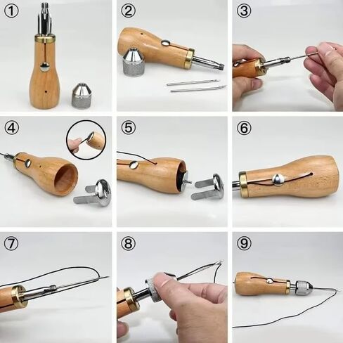 Sewing Awl Kit - Speedy Stitcher Leather Sewing Kit with Hand Stitcher,2PCS Needles,Waxed Thread,Screwdriver for Leather Canvas Oxford Thick Fabric, Shoes, Bags,Tarp Stitching Material in Kuwait